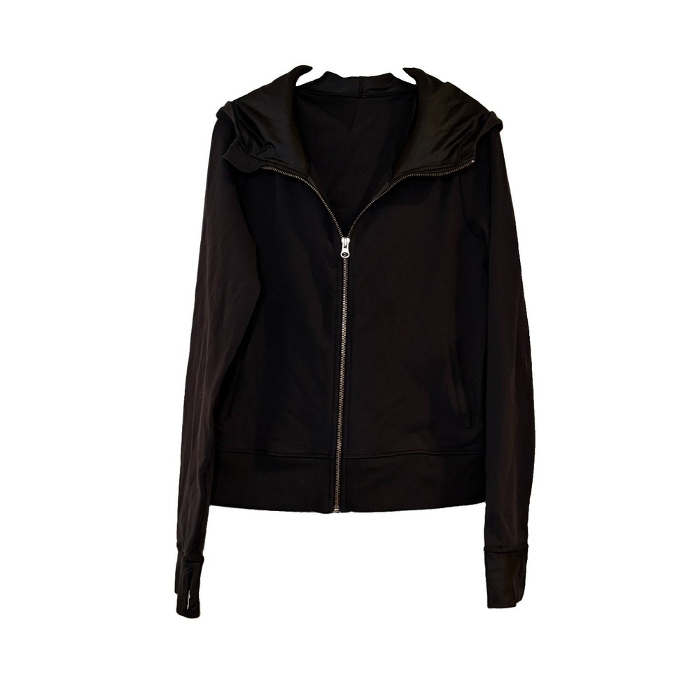 Lululemon Hoodie Sweatshirt Full Zip Solid Black Drapey Back Stretch Size 8